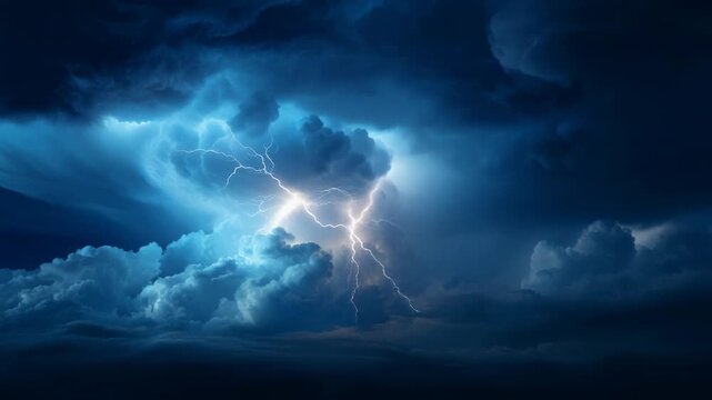 Dramatic Thunderstorm Clouds with Lightning in a Dark Blue Sky