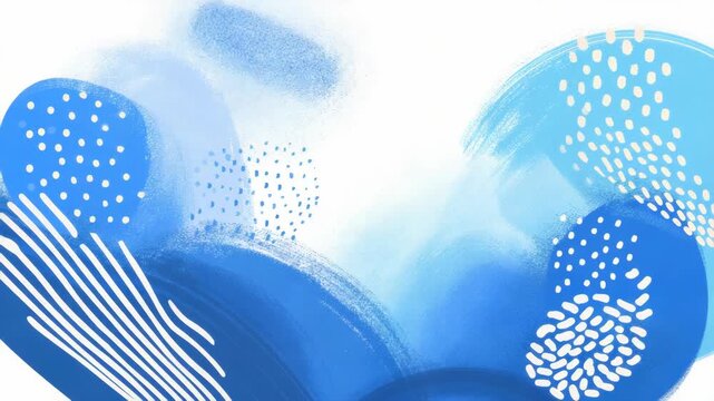 Abstract blue and white artistic pattern with dynamic shapes and brush strokes