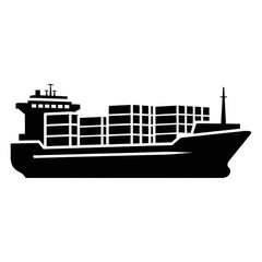 Fototapeta premium Container ship icon silhouette flat vector illustration for maritime logistics on white