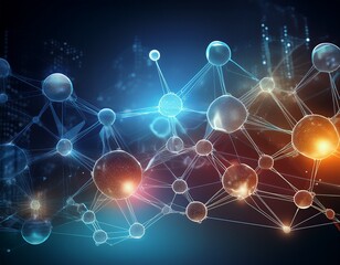 innovative technology banner showcasing molecular structures with digital overlay concepts