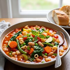 Delicious Minestrone Soup with Fresh Vegetables and Pasta.