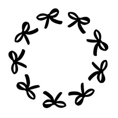 Simple black bows in round frame. Circle with black bows.