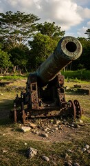 Old Cannon in a Field - A Historical Relic.