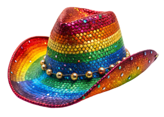  rainbow cowboy hat sparkling with glitter and  isolated on white background PNG , AI GENERATED