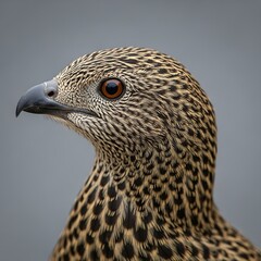 Detailed close up of a birds head with intricate patterns.