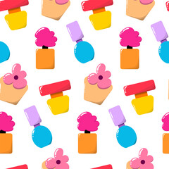 Seamless pattern with perfume bottles. Colorful seamless pattern.