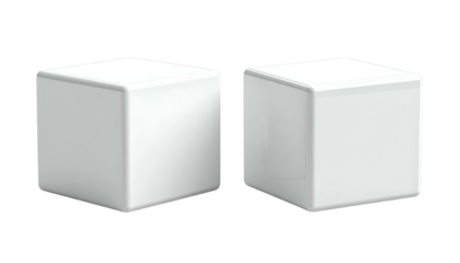 Two identical, rounded-corner white cubes against a black background