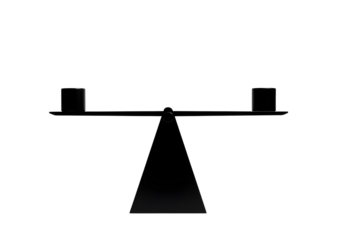 Black silhouette of a seesaw with two blocks on a transparent background
