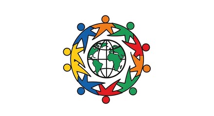Global Community Unity Symbol - Diverse People Embracing World.