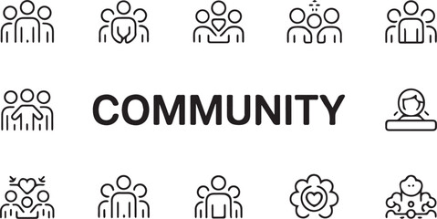 Community and people network line icons banner teamwork social connection isolated on white background