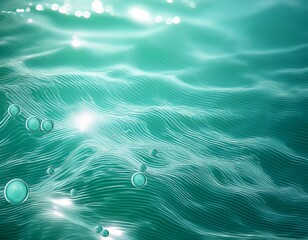 trendy summer nature banner featuring sunlit water waves and aqua mint surface with bubbles