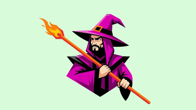 Mystical Wizard with Fiery Staff Casting a Spell.