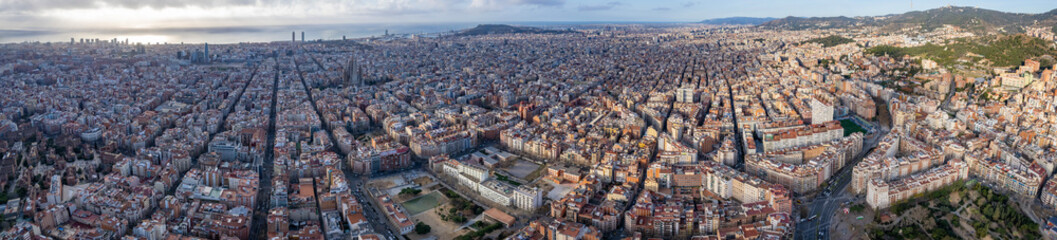 Obraz premium Aerial panorama view around the city of Barcelona on a sunny day in early spring in spain catalonia