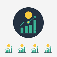 Modern financial growth app icon featuring a rising bar chart with an upward trend line and a dollar coin above it