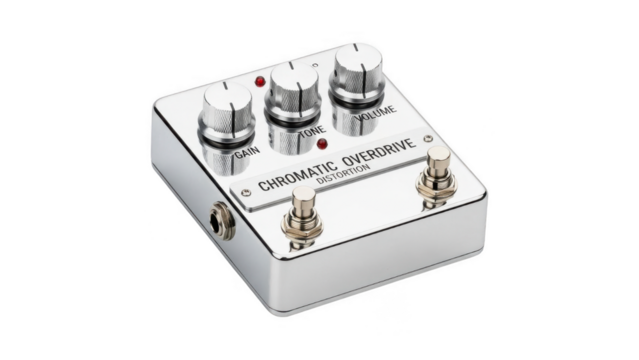 Dumont electric tremboost guitar effects pedal with silver metallic finish isolated on transparent background - Powered by Adobe