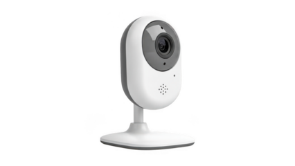 White baby monitor camera on a stand isolated on transparent background