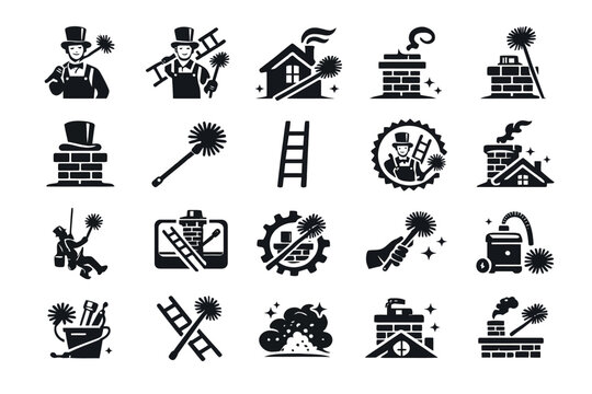 Chimney sweeping icons collection