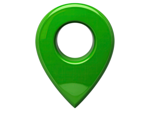 Glossy green map pin with dark hole