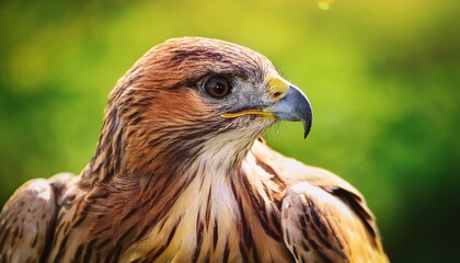 a close up of a bird of prey with a green background