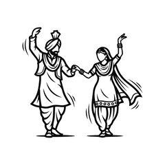 Obraz premium Traditional indian folk dance bhangra performance illustration