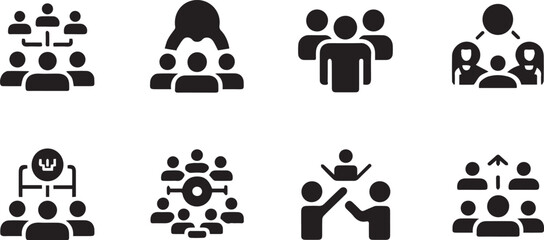 People and team organization icons silhouette set business community symbols isolated on white background