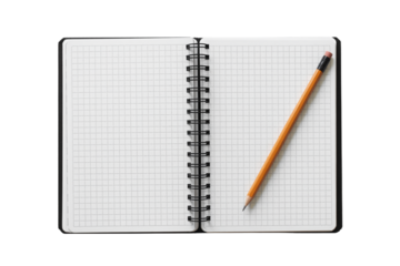 Open notebook with pencil on graph paper in minimalist style with soft natural lighting for education