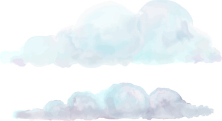 cartoon clouds isolated on white background. Hand drawn colorful watercolor illustration.