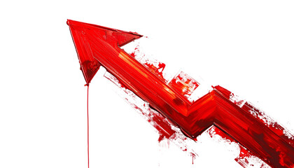 A digitally rendered, translucent red arrow, pointing upward, with paint-like textures