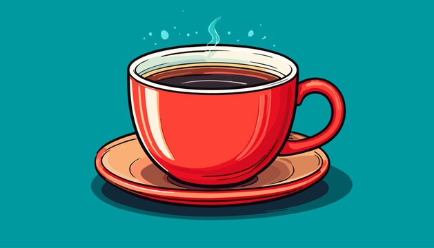 Illustration of a Steaming Cup of Coffee on a Saucer.