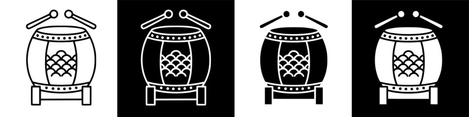 Illustration of a traditional Japanese drum with drumsticks, a symbol of culture and music