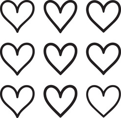 Hand drawn heart outline pattern love doodle icons isolated on white background