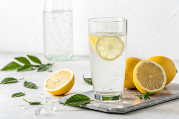 Detox Concept with Glass of Lemon Water Isolated on White Background