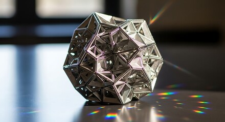 Geometric Crystal Object Reflecting Light on Surface.