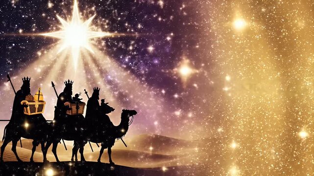 Day of Los Reyes with Three Kings gifts and Star of Bethlehem for Christian holiday