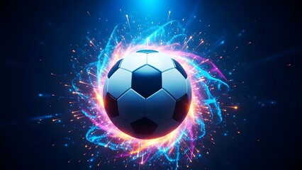 Fototapeta premium Vibrant soccer ball with electric energy effects