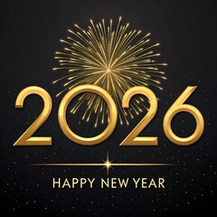 Golden fireworks celebrate 2026 New Year with elegant design