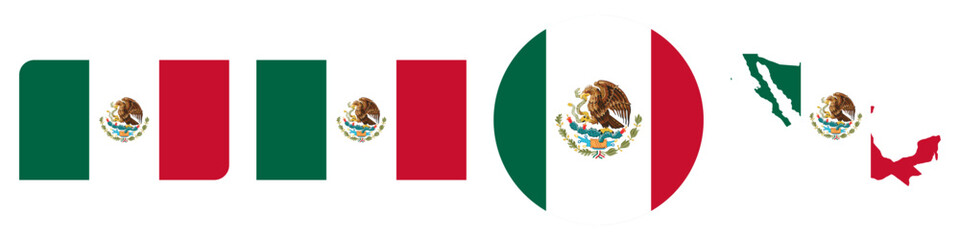mexico circular flag, mexico rectangular flag, mexico map flag flat icon
