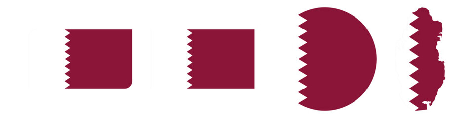 qatar circular flag, qatar rectangular flag, qatar map flag flat icon