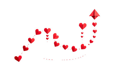 Red pixel hearts connected, forming an upward-pointing graph on a black background