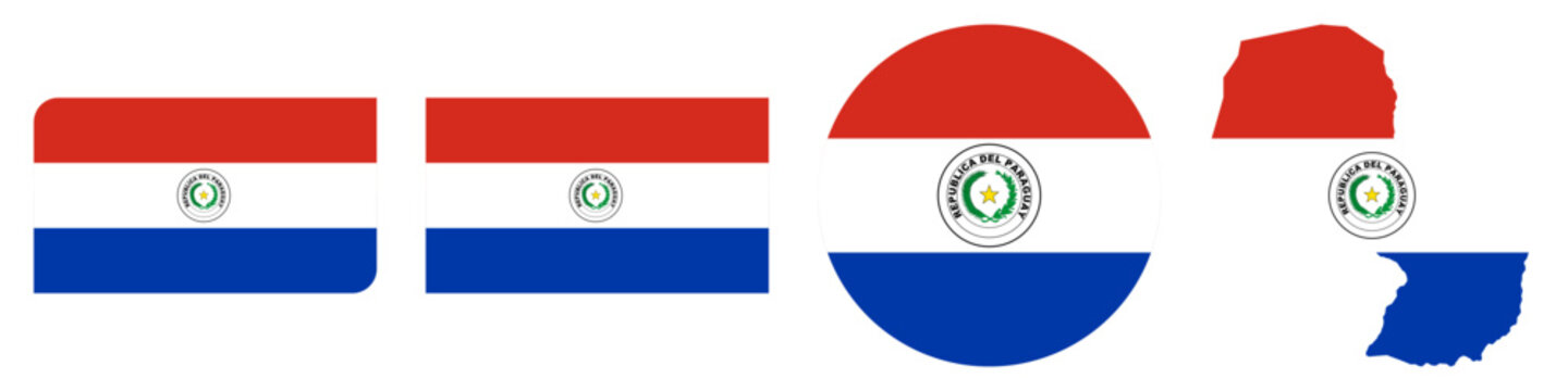 paraguay circular flag, paraguay rectangular flag, paraguay map flag flat icon