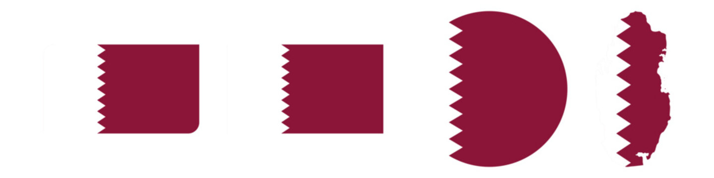 qatar circular flag, qatar rectangular flag, qatar map flag flat icon
