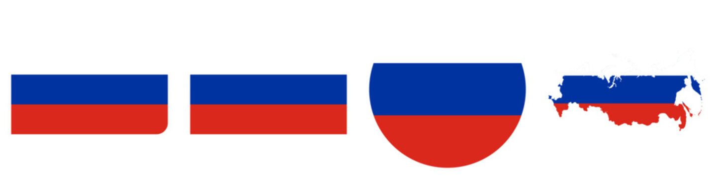 russia circular flag, russia rectangular flag, russia map flag flat icon