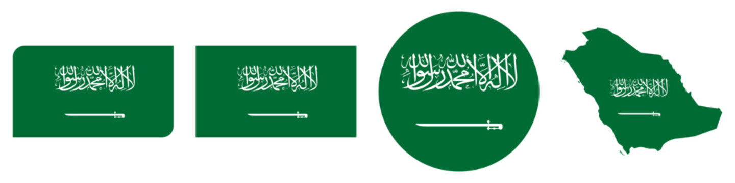 saudi arabia circular flag, saudi arabia rectangular flag, saudi arabia map flag flat icon