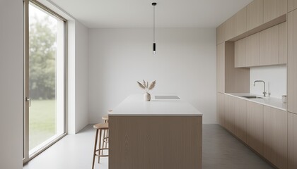 Modern Minimalist Kitchen Interior Design Featuring Light Wood and Natural Elements