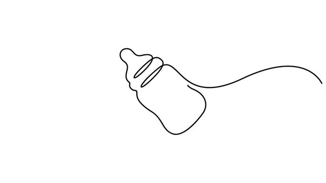 Self animated minimalist continuous one line-art illustration of a baby bottle. Baby milk bottle minimalist single line art illustration