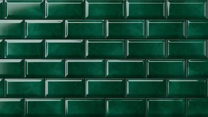 Dark green glossy tile wall background with rectangular pattern