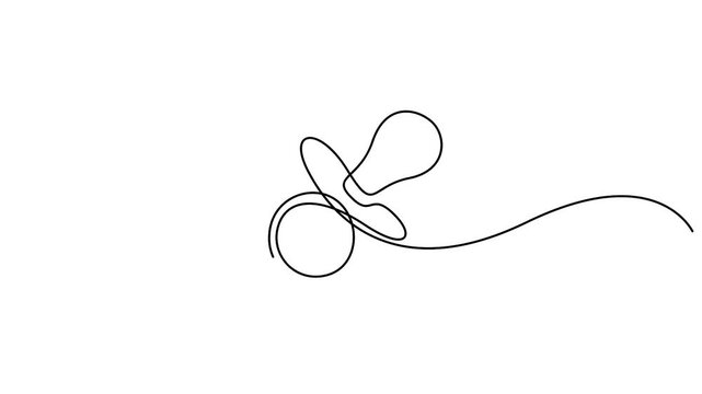 Self animated minimalist, continuous line drawing of a baby pacifier. Simple line illustration, Pacifier for baby