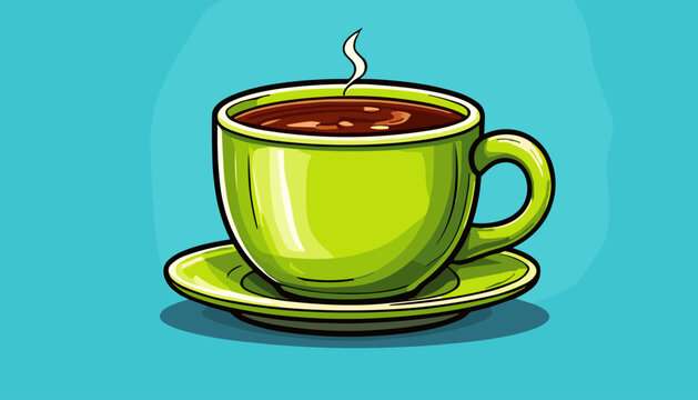 Illustration of a Green Cup of Coffee with Steam.