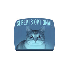 PNG. isolated transparent background.&nbsp;Tired cat looks awake with sleep is optional text on blue background