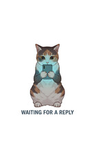 PNG. isolated transparent background.&nbsp;Cute cat eagerly waiting for a text message reply